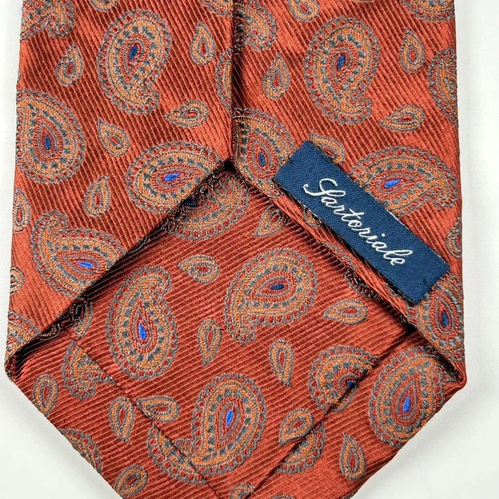 Paul Frederick Sartoriale Rust‎ Paisley 100% Silk Tie Italy